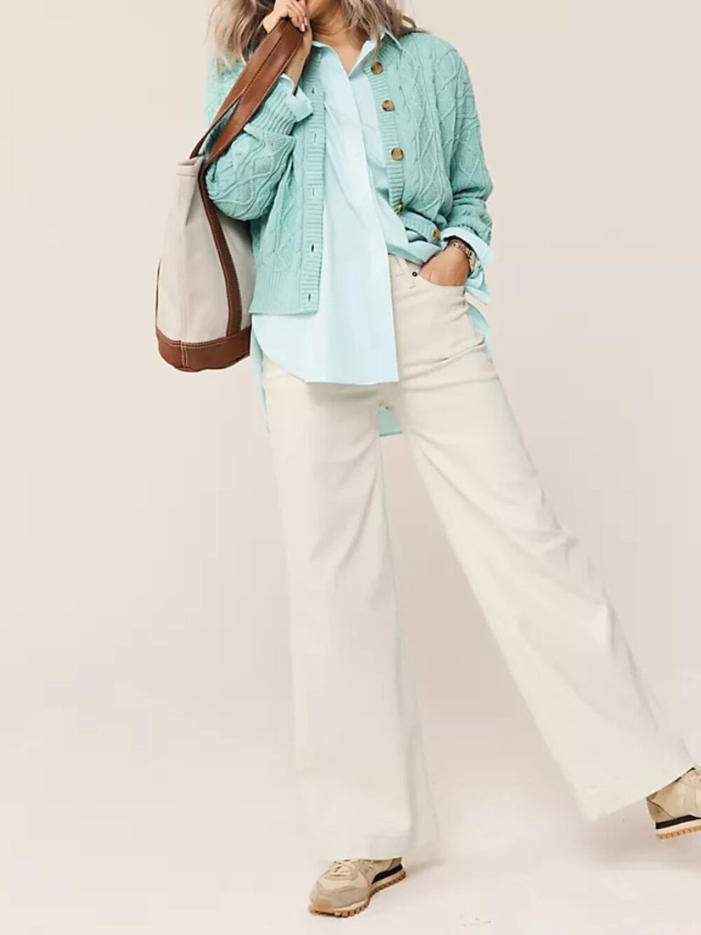 Lands' End Women's Cream/Off White Denim Chino Khaki Pants Size XL